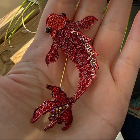 Betsey Johnson Red Crystal Carp Fish Brooch - Picture 11 of 16